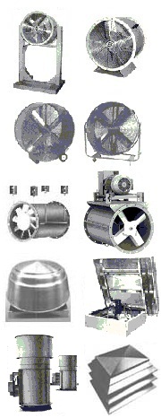 Industrial tubeaxial and Canadian Blower vanexial inline axial flow fans, blowers, ventilators.